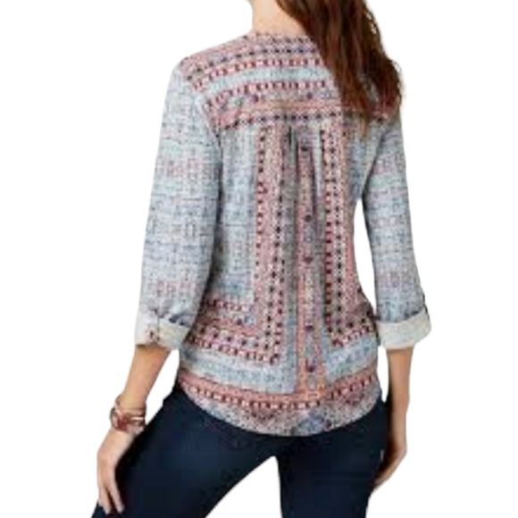 Style & Company Print Roll-tab Sleeve Button Front Shirt Top Women's 1X - Picture 6 of 11